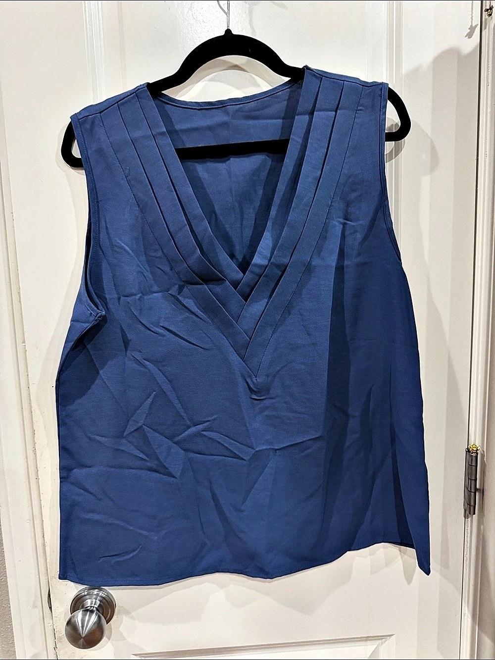 Blue V-Neck Polyester Top